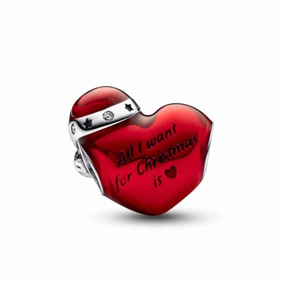 NWT Pandora Festive Metallic Red Heart Charm With Santa Hat - Picture 2 of 6
